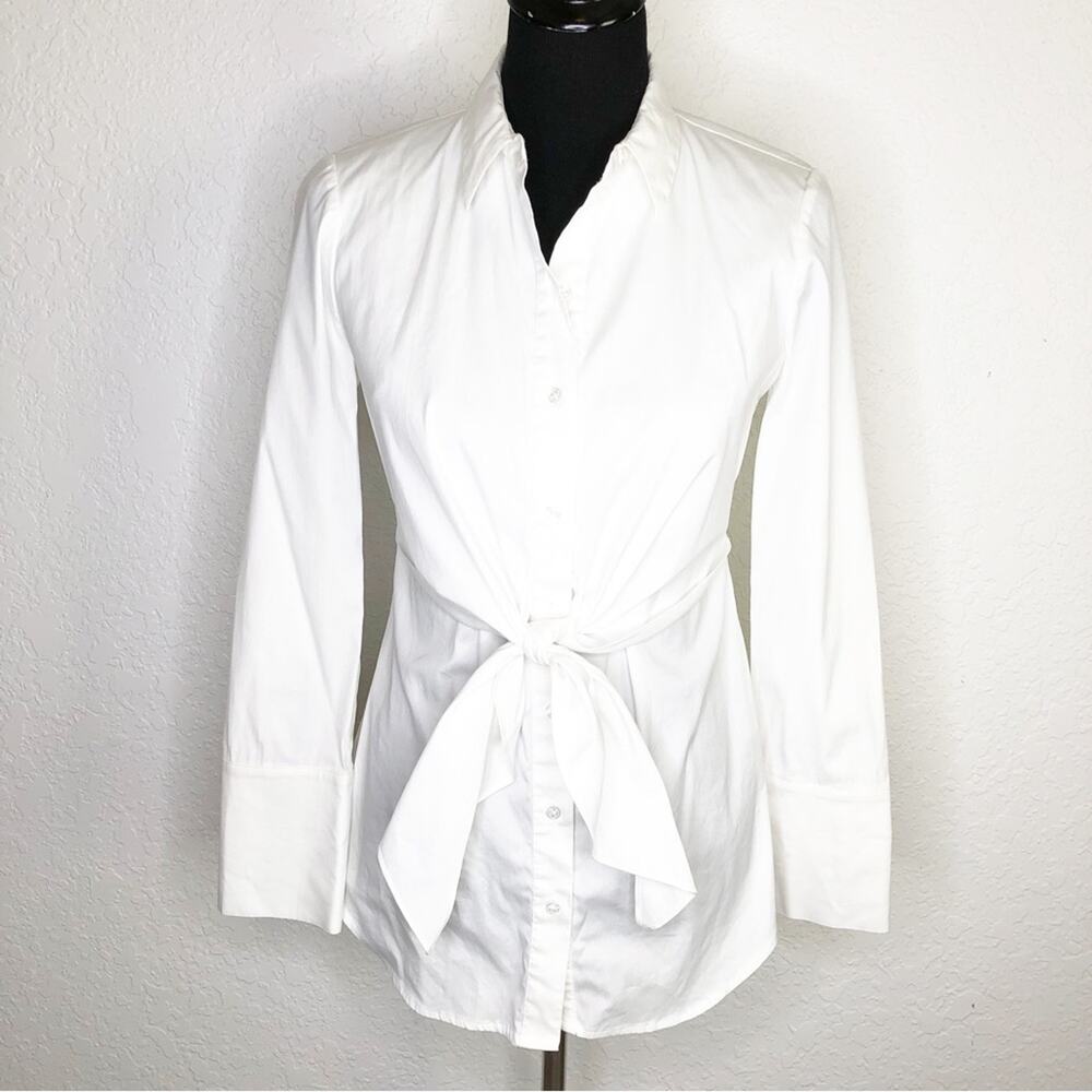 WHBM white button down tie front top size 0